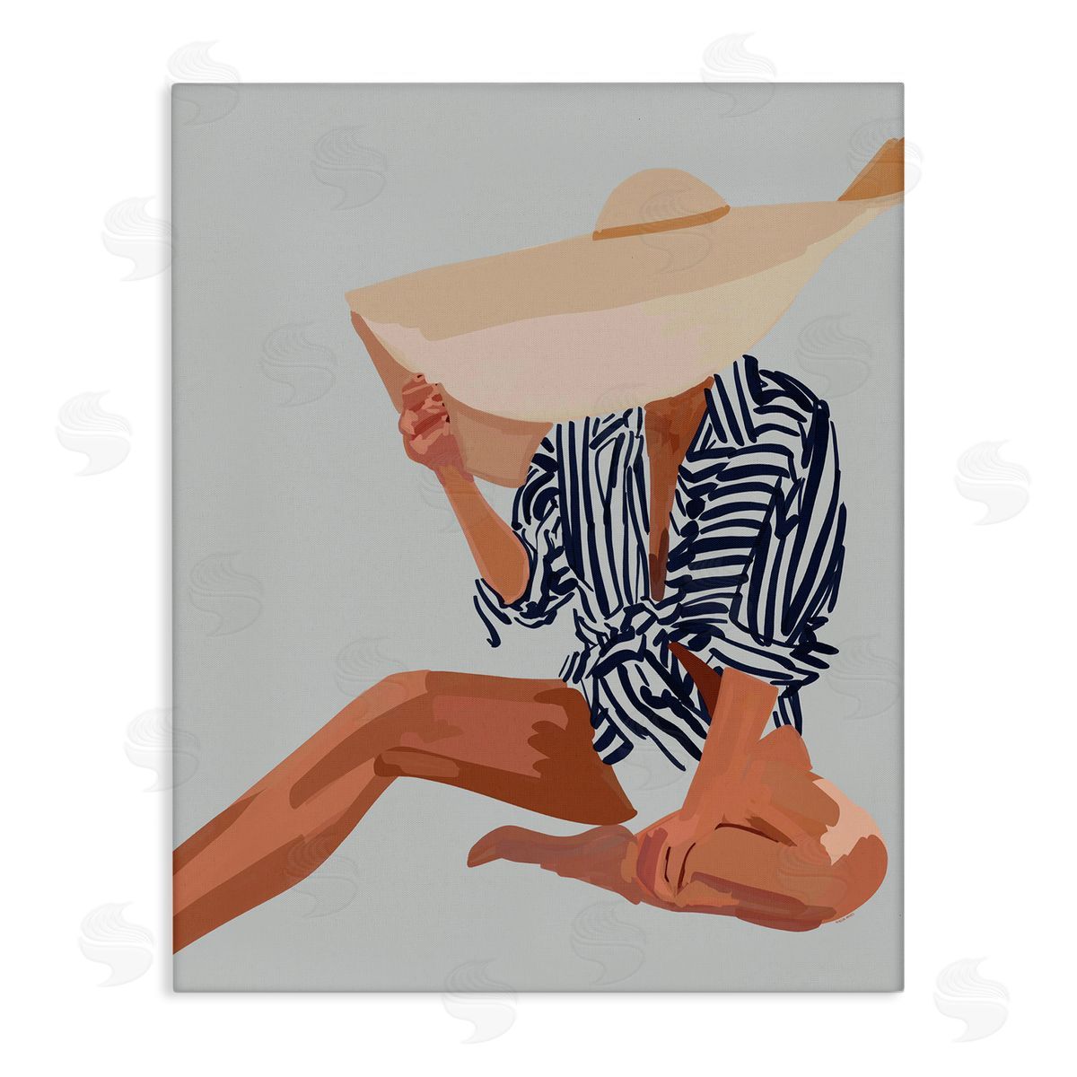 Amelia Noyes Woman Obscured By Sun Hat Summer Beach Portrait Stretched Canvas Wall Art Print