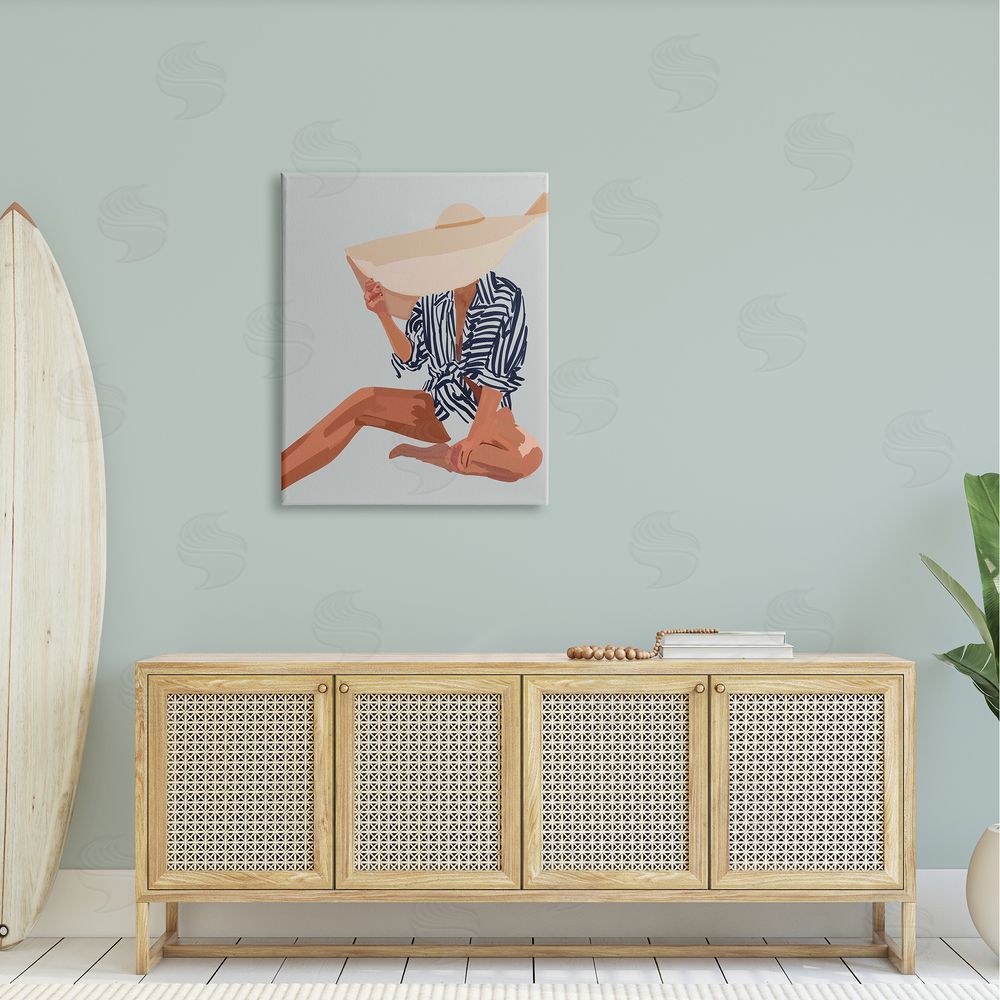 Amelia Noyes Woman Obscured By Sun Hat Summer Beach Portrait Canvas Wall Art Print in Room