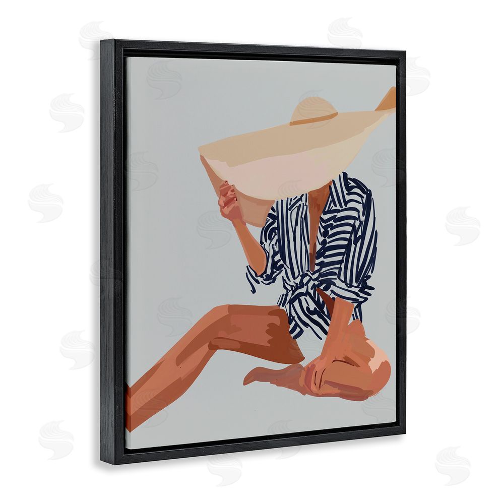 Amelia Noyes Woman Obscured By Sun Hat Summer Beach Portrait Black Floating Frame Canvas Wall Art Print