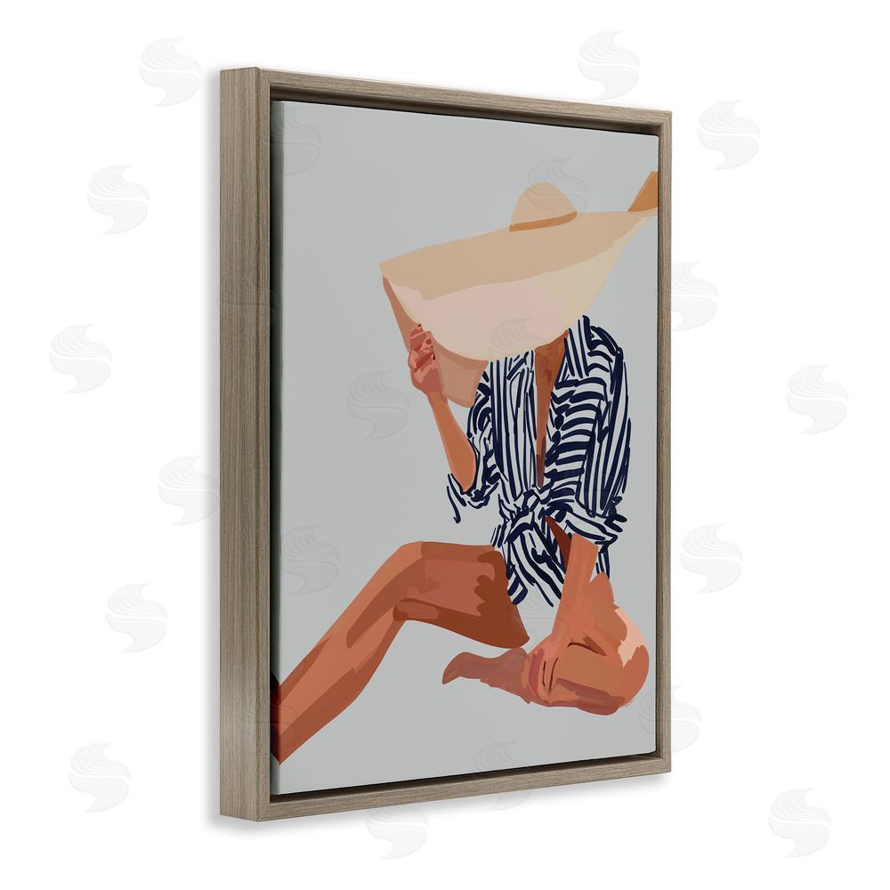 Amelia Noyes Woman Obscured By Sun Hat Summer Beach Portrait Brown Floating Frame Canvas Wall Art Print