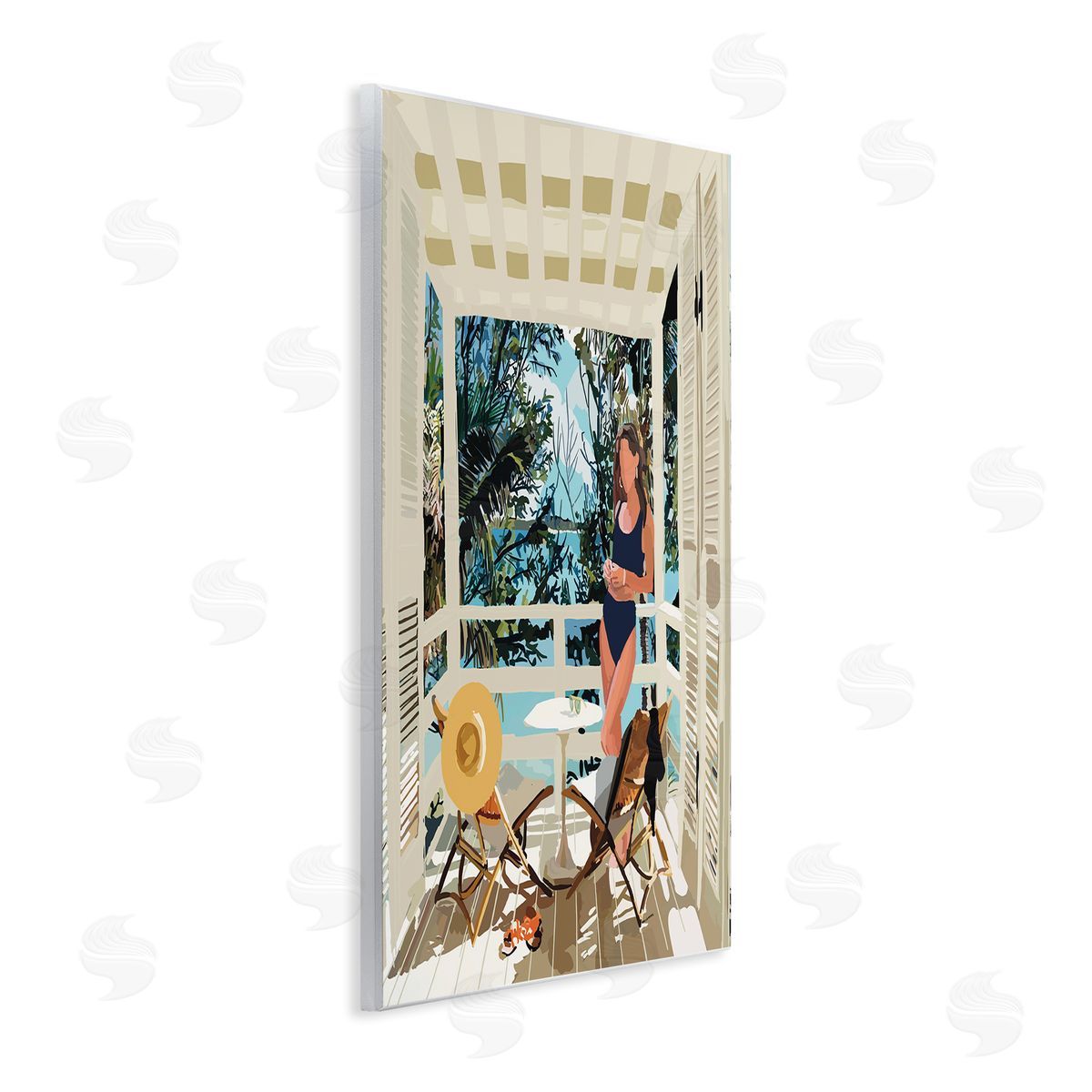 Amelia Noyes Woman Coastal Beach Canopy Summer Ocean Scene Wall Plaque Art Print