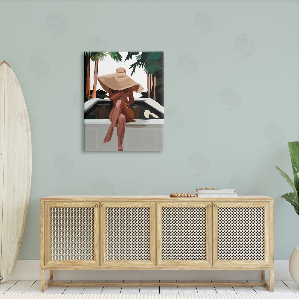 Amelia Noyes Trendy Upscale Woman Tropical Summer Hot Tub Canvas Wall Art Print in Room