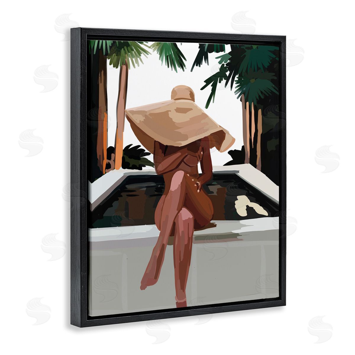 Amelia Noyes Trendy Upscale Woman Tropical Summer Hot Tub Black Floating Frame Canvas Wall Art Print