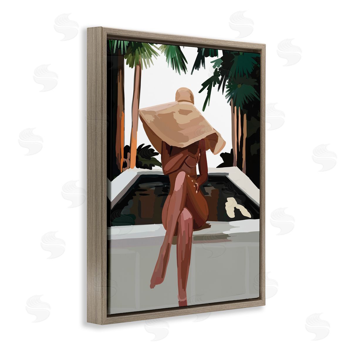 Amelia Noyes Trendy Upscale Woman Tropical Summer Hot Tub Brown Floating Frame Canvas Wall Art Print