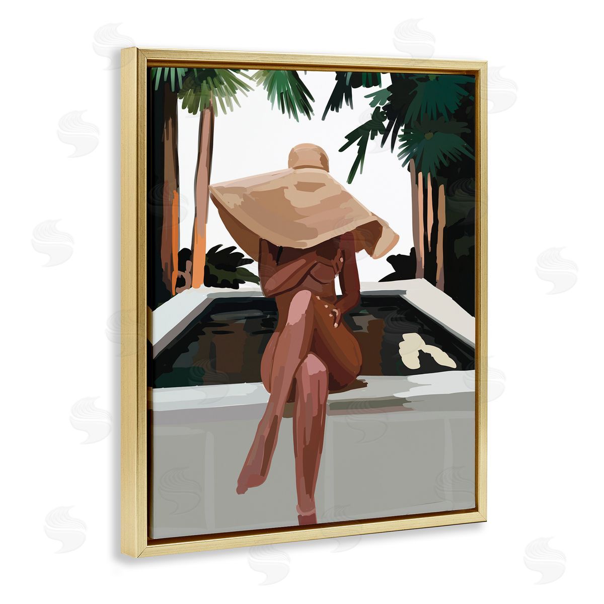 Amelia Noyes Trendy Upscale Woman Tropical Summer Hot Tub Gold Floating Frame Canvas Wall Art Print