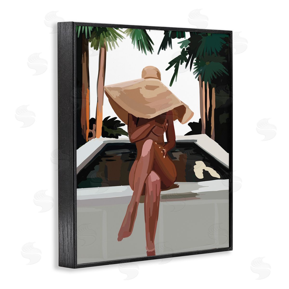 Amelia Noyes Trendy Upscale Woman Tropical Summer Hot Tub Black Framed Giclee Wall Art Print