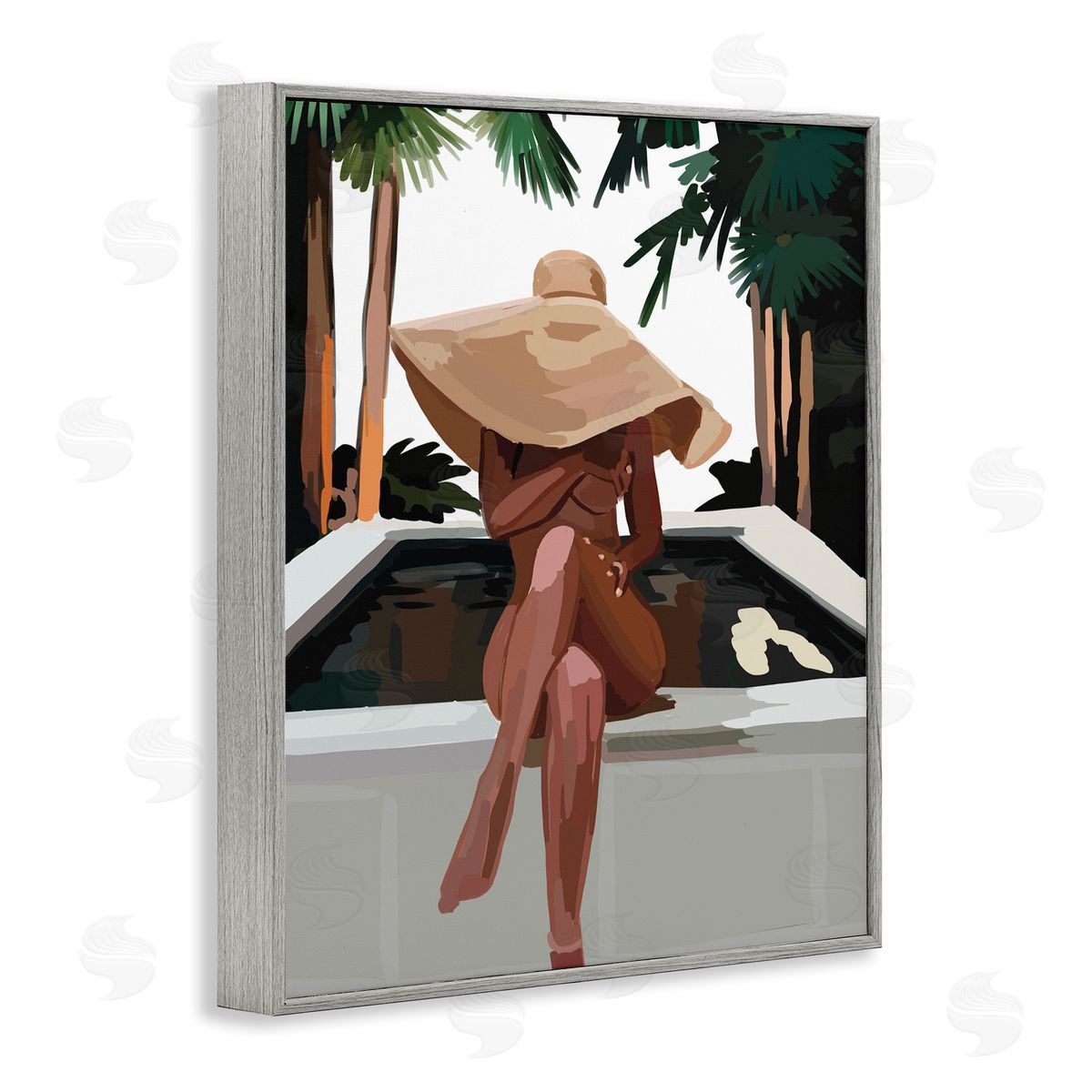 Amelia Noyes Trendy Upscale Woman Tropical Summer Hot Tub Gray Framed Giclee Wall Art Print