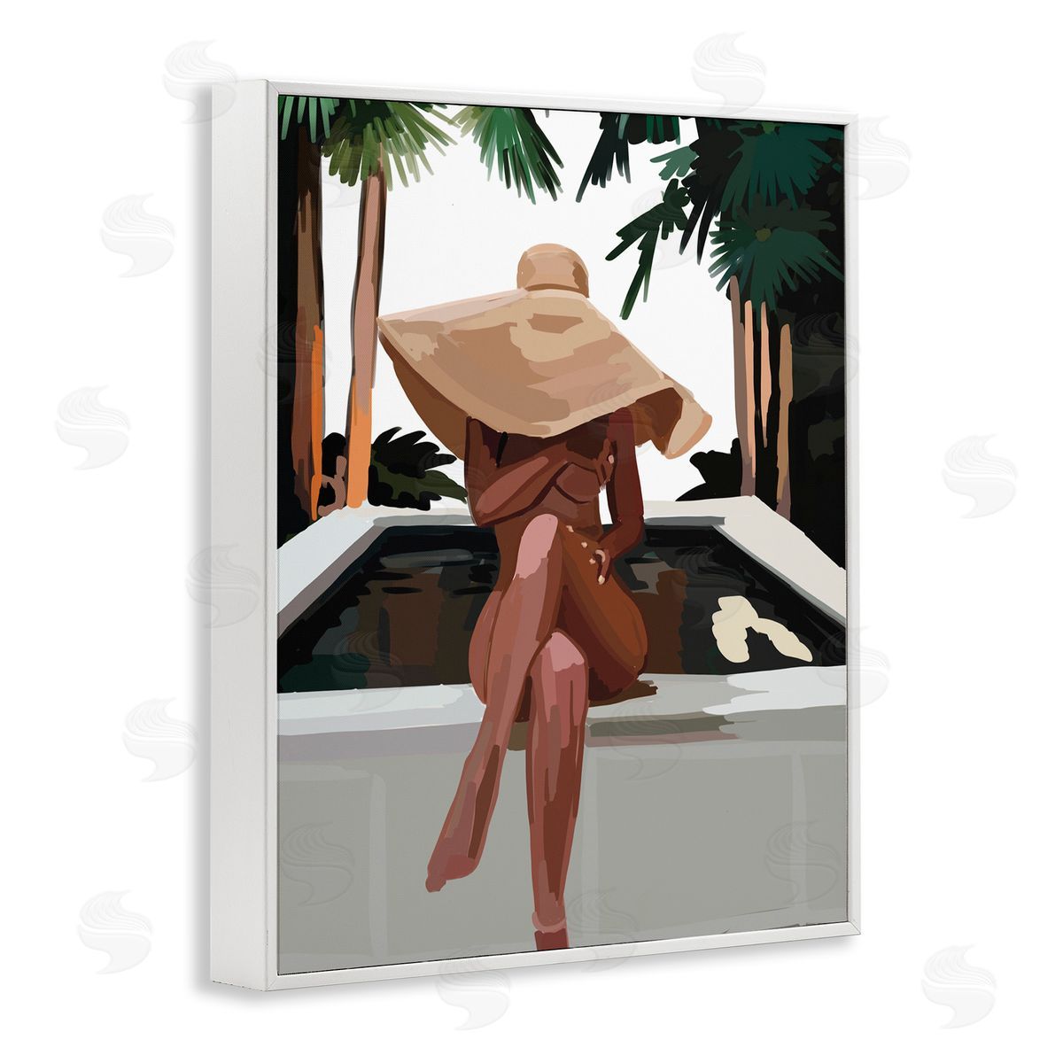 Amelia Noyes Trendy Upscale Woman Tropical Summer Hot Tub White Framed Giclee Wall Art Print