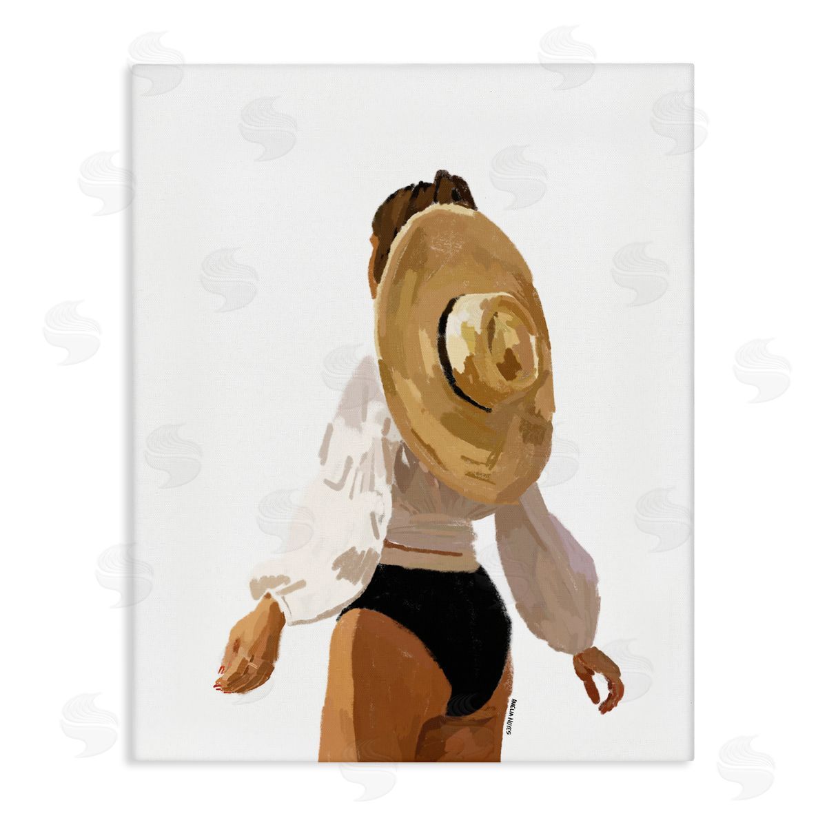 Amelia Noyes Woman Draped Sun Hat Tropical Summer Vacation  Stretched Canvas Wall Art Print