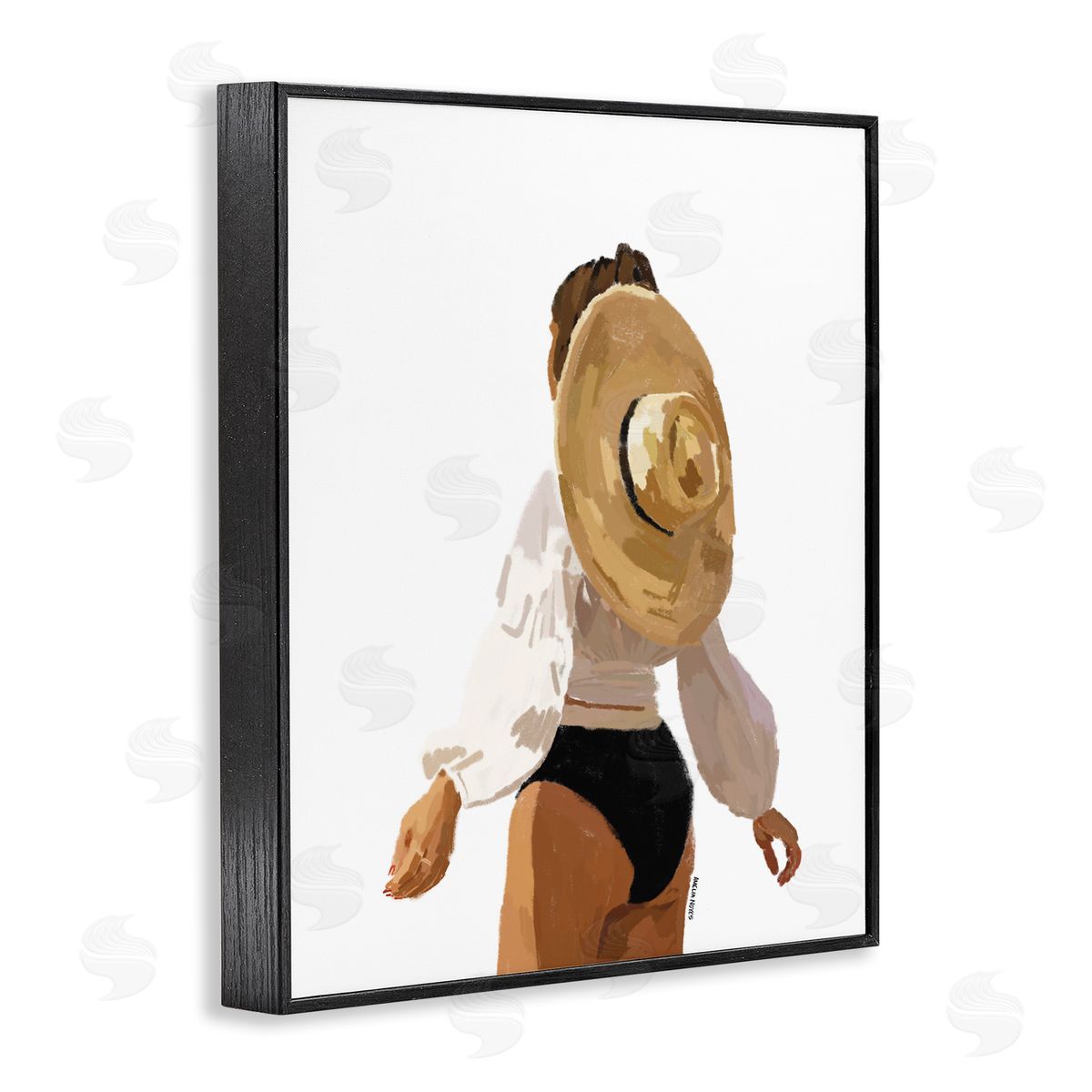 Amelia Noyes Woman Draped Sun Hat Tropical Summer Vacation  Black Framed Giclee Wall Art Print