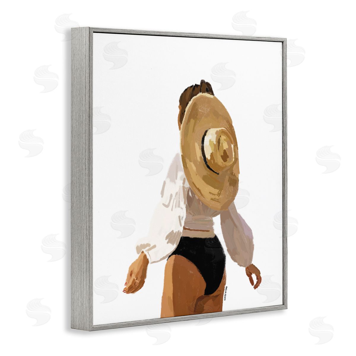 Amelia Noyes Woman Draped Sun Hat Tropical Summer Vacation  Gray Framed Giclee Wall Art Print
