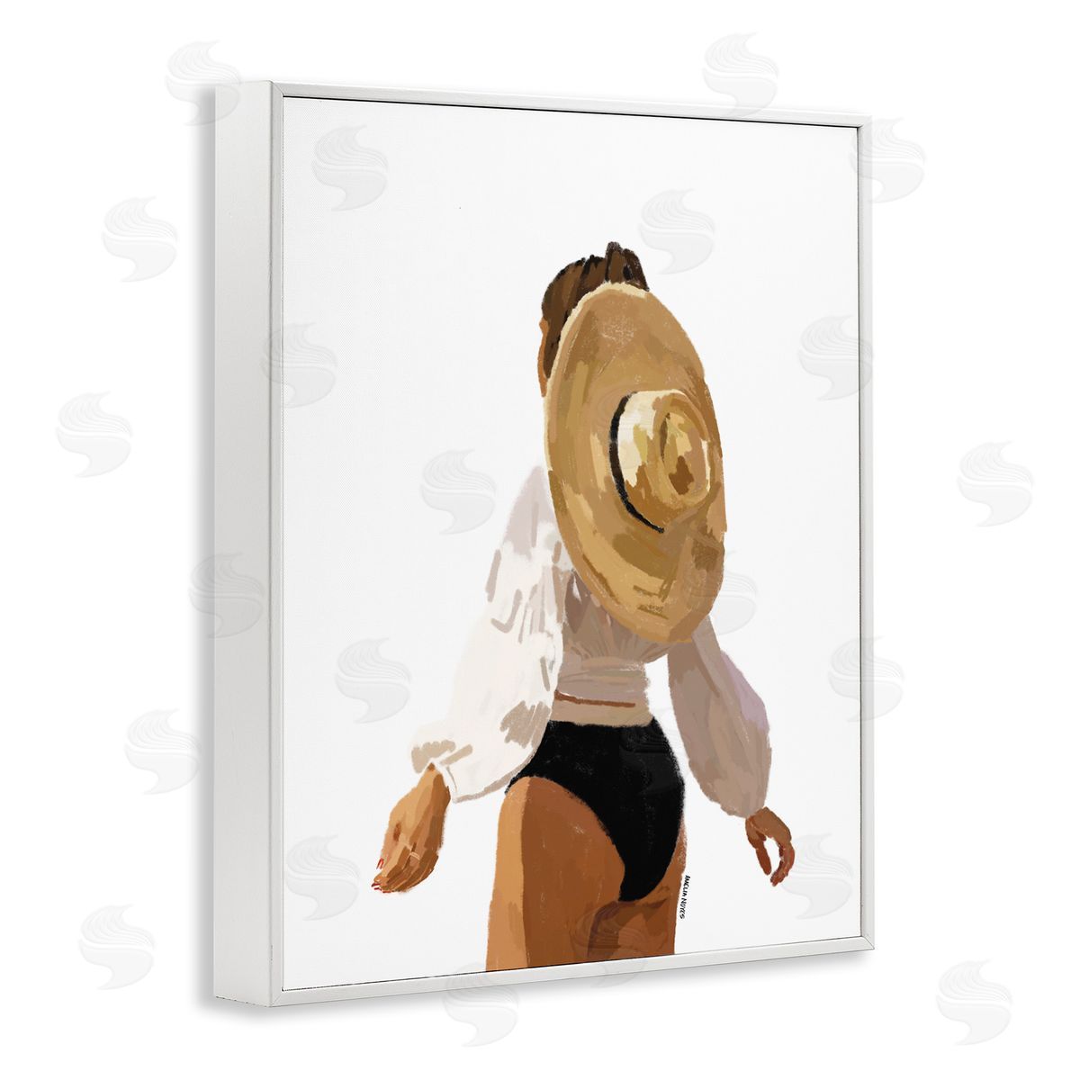 Amelia Noyes Woman Draped Sun Hat Tropical Summer Vacation  White Framed Giclee Wall Art Print