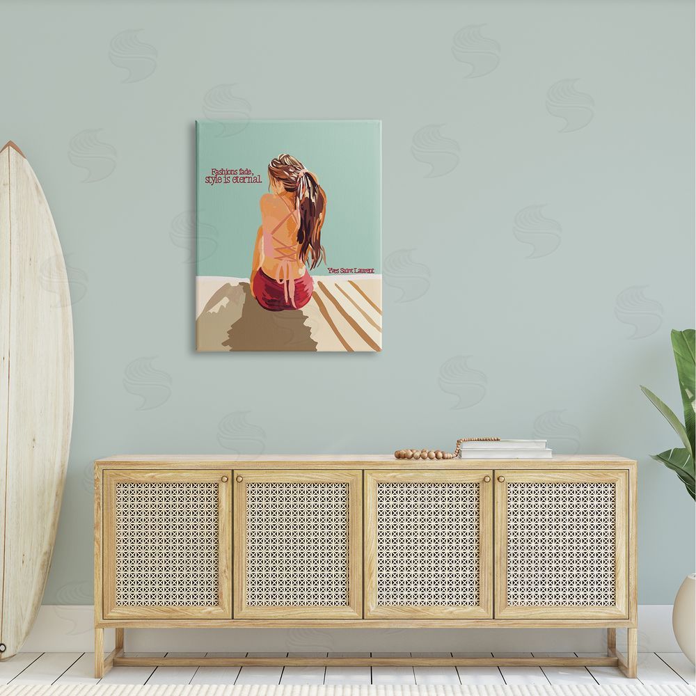 Amelia Noyes Style is Eternal Motivating Fashion Quote Beach Woman Canvas Wall Art Print in Room
