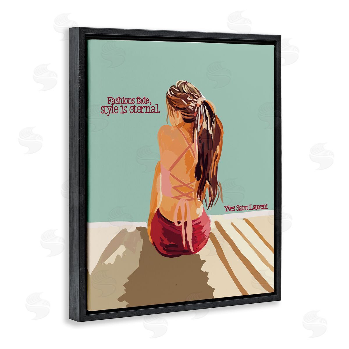 Amelia Noyes Style is Eternal Motivating Fashion Quote Beach Woman Black Floating Frame Canvas Wall Art Print