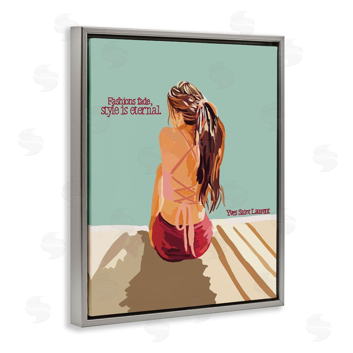 Amelia Noyes Style is Eternal Motivating Fashion Quote Beach Woman Gray Floating Frame Canvas Wall Art Print