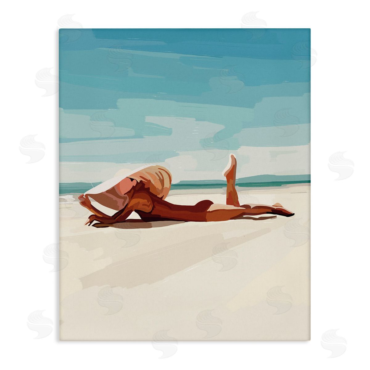 Amelia Noyes Beach Babe Lounging Coastal Ocean Shoreline  Stretched Canvas Wall Art Print