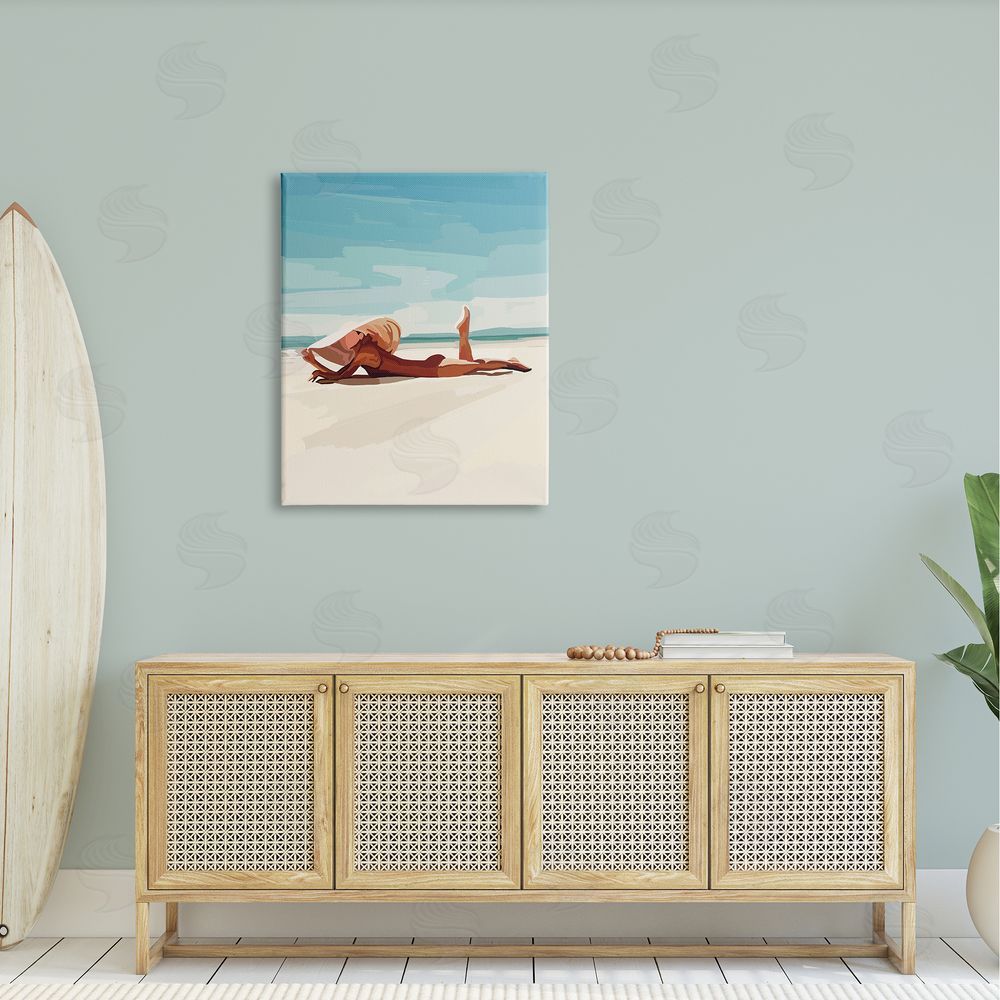 Amelia Noyes Beach Babe Lounging Coastal Ocean Shoreline  Canvas Wall Art Print in Room