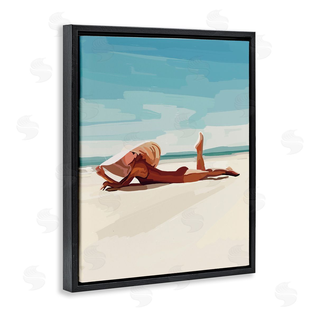 Amelia Noyes Beach Babe Lounging Coastal Ocean Shoreline  Black Floating Frame Canvas Wall Art Print