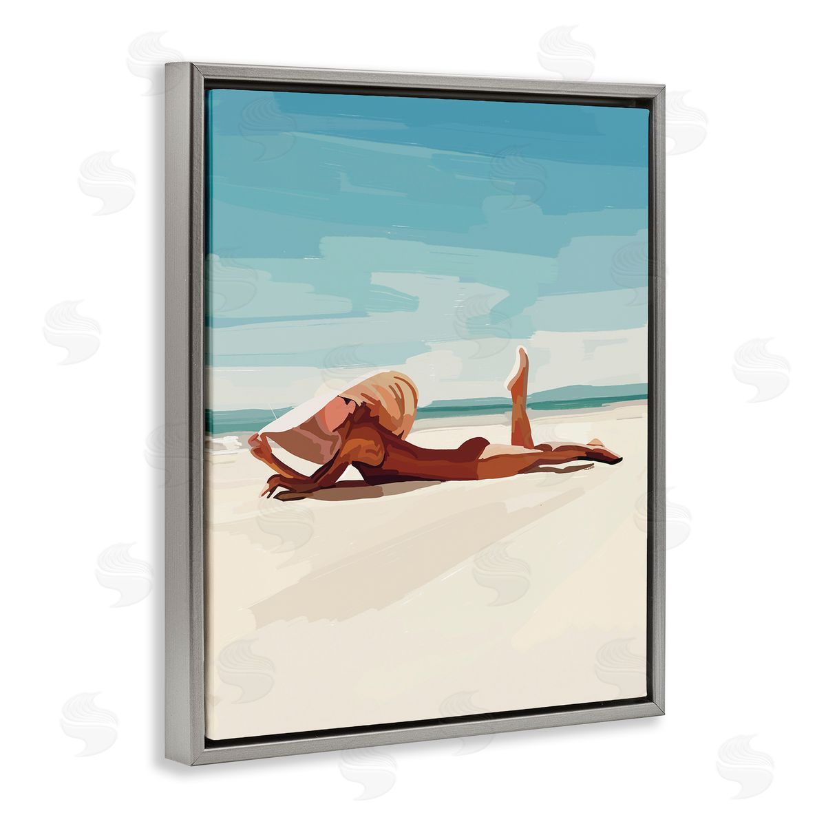 Amelia Noyes Beach Babe Lounging Coastal Ocean Shoreline  Gray Floating Frame Canvas Wall Art Print