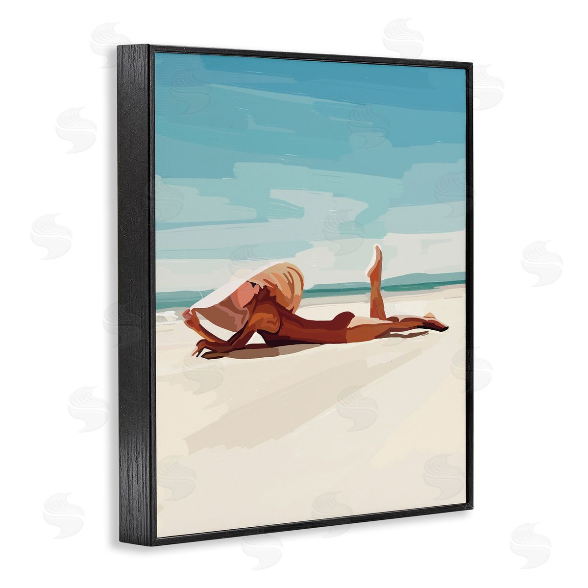Amelia Noyes Beach Babe Lounging Coastal Ocean Shoreline  Black Framed Giclee Wall Art Print