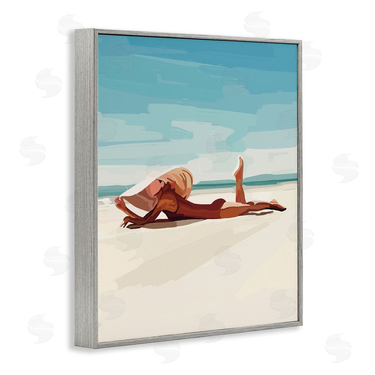Amelia Noyes Beach Babe Lounging Coastal Ocean Shoreline  Gray Framed Giclee Wall Art Print
