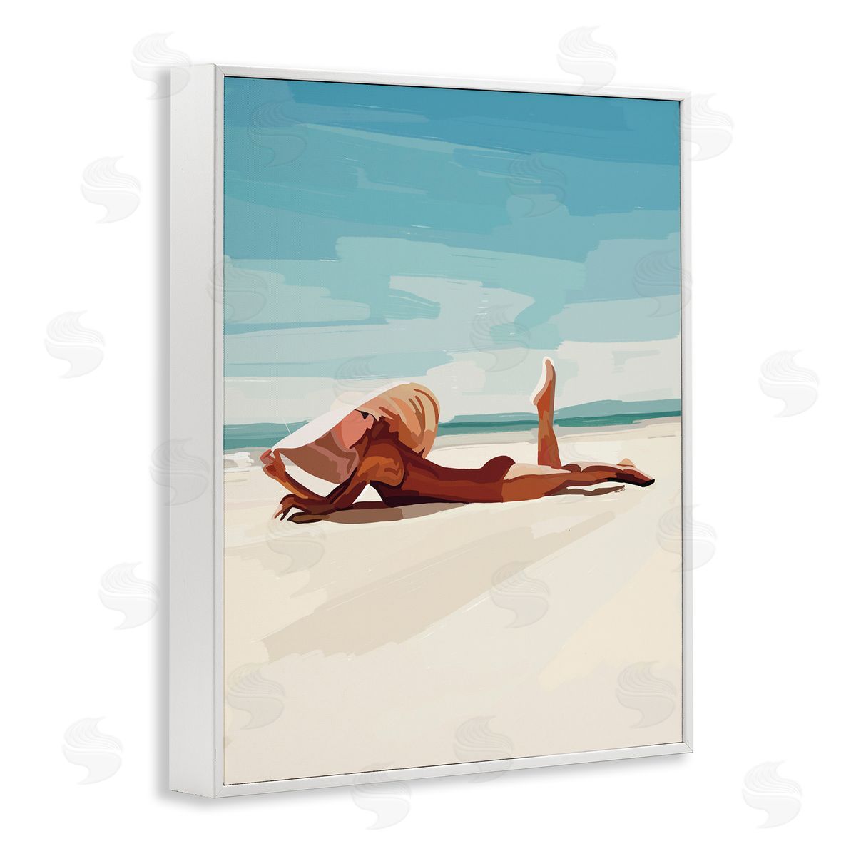 Amelia Noyes Beach Babe Lounging Coastal Ocean Shoreline  White Framed Giclee Wall Art Print