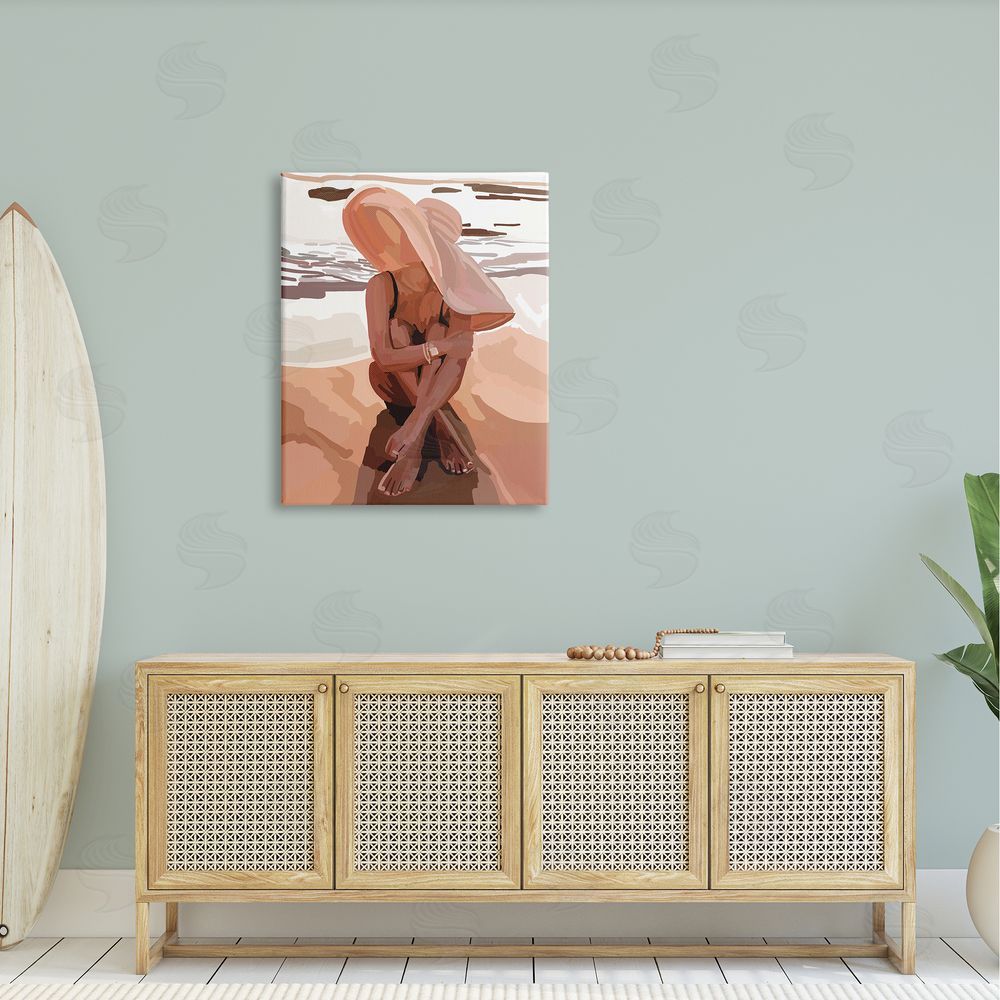 Amelia Noyes Woman Sitting Enjoying Ocean Shore Summer Beach Canvas Wall Art Print in Room