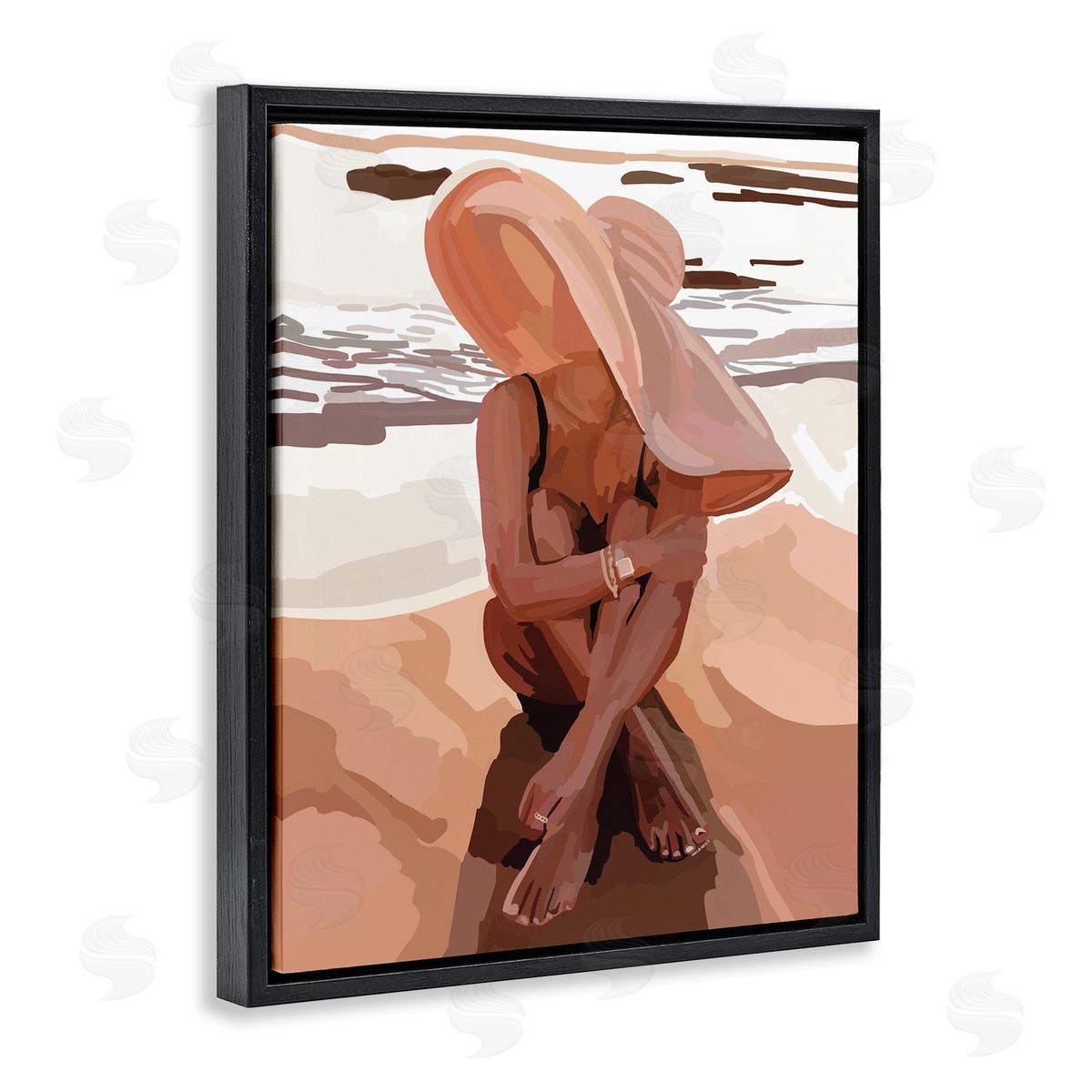 Amelia Noyes Woman Sitting Enjoying Ocean Shore Summer Beach Black Floating Frame Canvas Wall Art Print