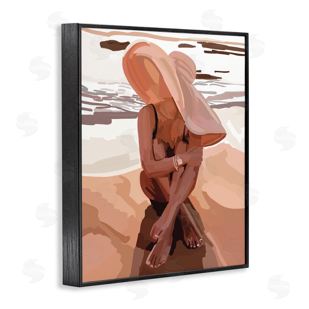 Amelia Noyes Woman Sitting Enjoying Ocean Shore Summer Beach Black Framed Giclee Wall Art Print