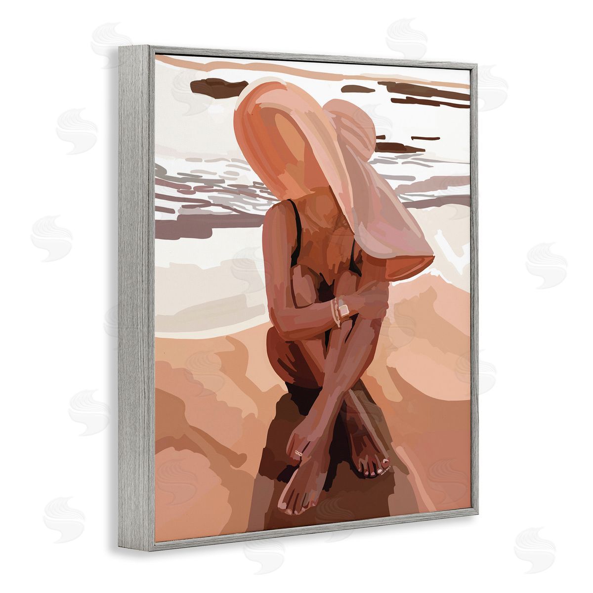 Amelia Noyes Woman Sitting Enjoying Ocean Shore Summer Beach Gray Framed Giclee Wall Art Print