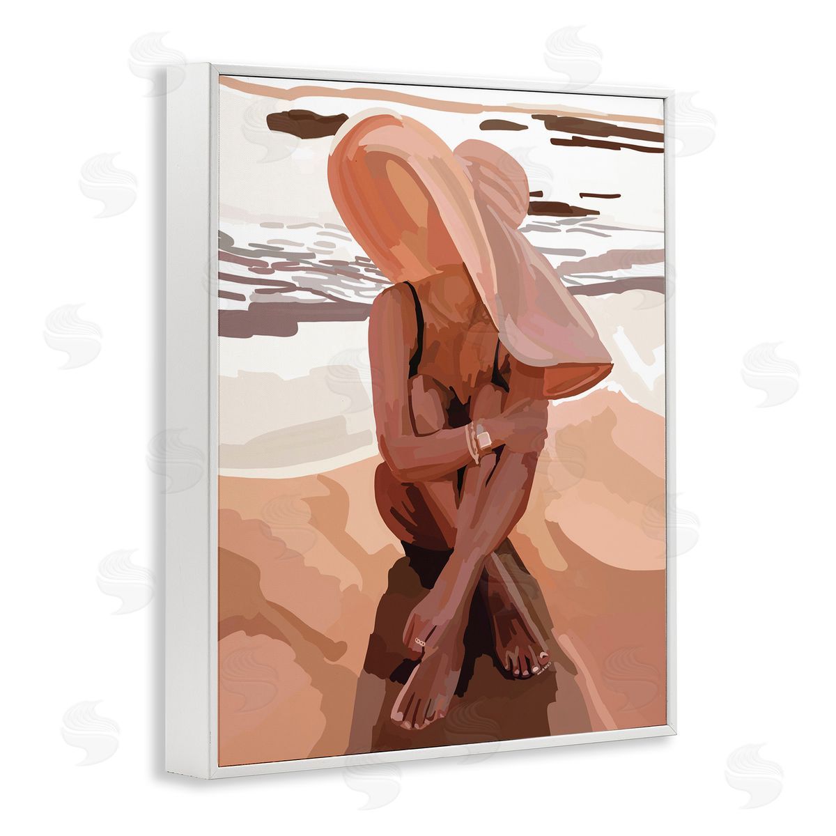 Amelia Noyes Woman Sitting Enjoying Ocean Shore Summer Beach White Framed Giclee Wall Art Print