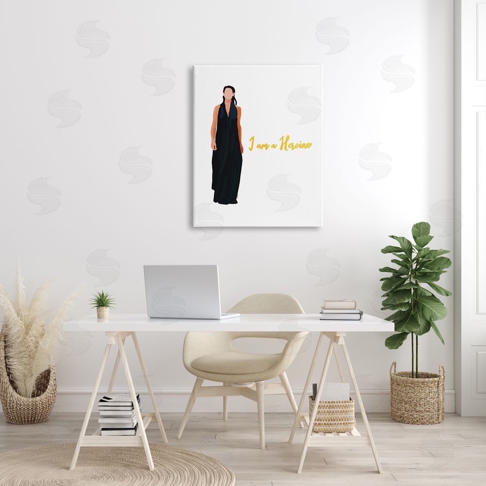 Amelia Noyes I Am A Heroine Glam Fashion Woman Encouraging Phrase  Canvas Wall Art Print in Room