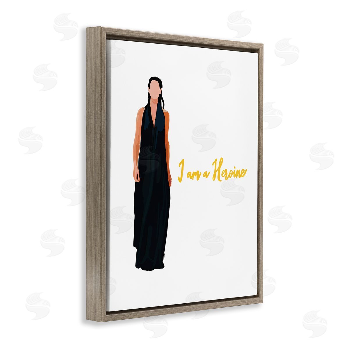 Amelia Noyes I Am A Heroine Glam Fashion Woman Encouraging Phrase  Brown Floating Frame Canvas Wall Art Print