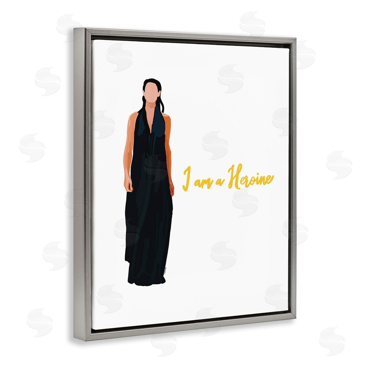 Amelia Noyes I Am A Heroine Glam Fashion Woman Encouraging Phrase  Gray Floating Frame Canvas Wall Art Print