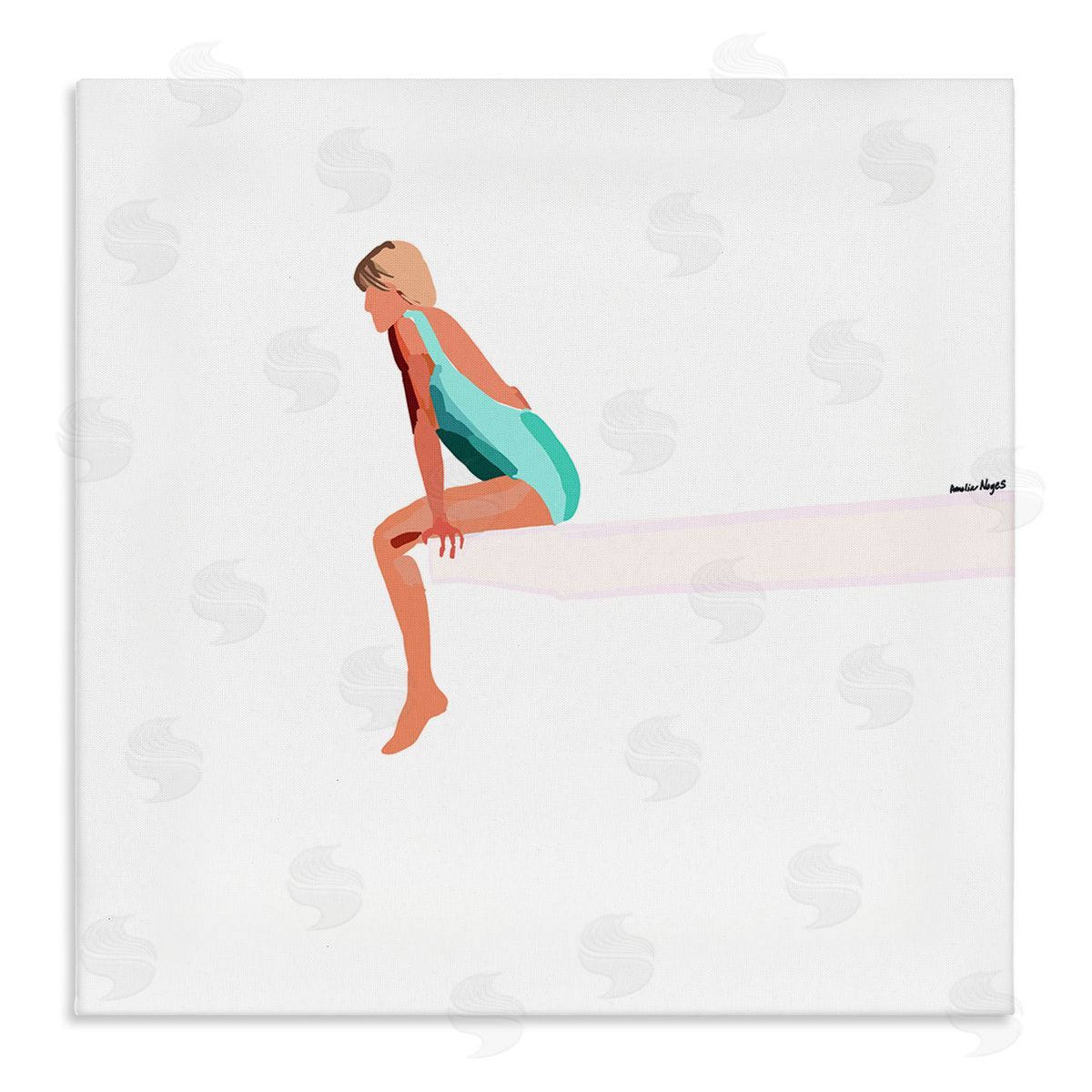 Amelia Noyes Woman Sitting Diving Board Summer Beach Pool Stretched Canvas Wall Art Print