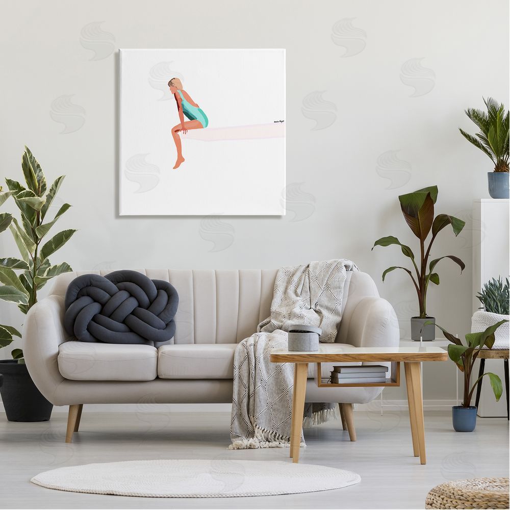 Amelia Noyes Woman Sitting Diving Board Summer Beach Pool Canvas Wall Art in Room