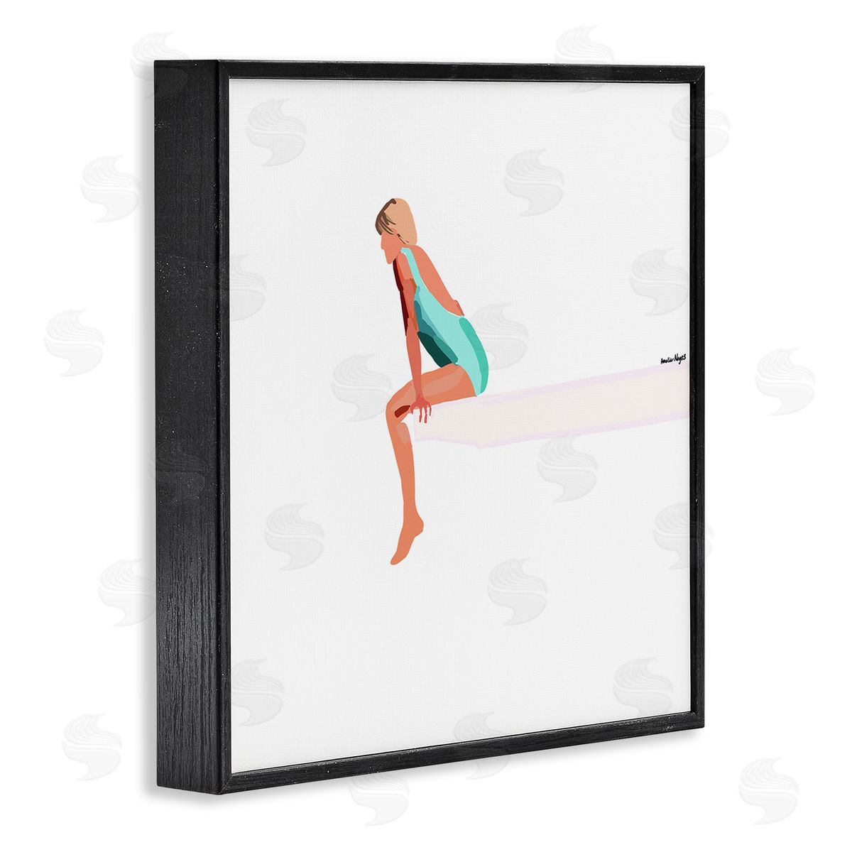 Amelia Noyes Woman Sitting Diving Board Summer Beach Pool Black Framed Glicee Wall Art Print