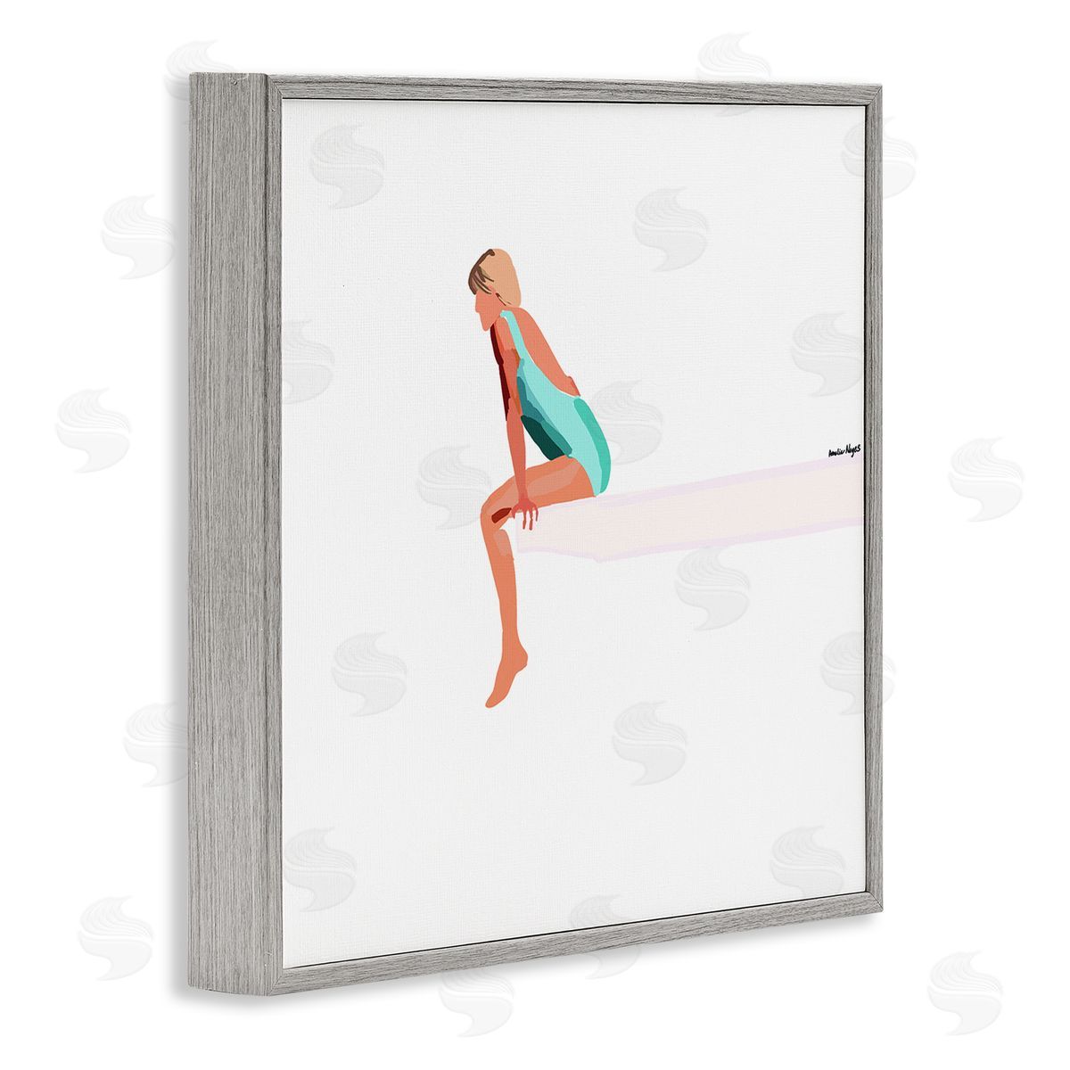 Amelia Noyes Woman Sitting Diving Board Summer Beach Pool Gray Framed Glicee Wall Art Print