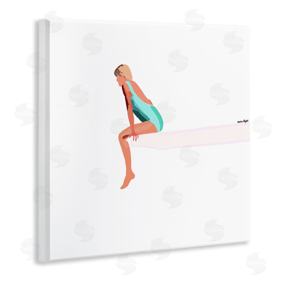 Amelia Noyes Woman Sitting Diving Board Summer Beach Pool Wooden Wall Plaque Art Print