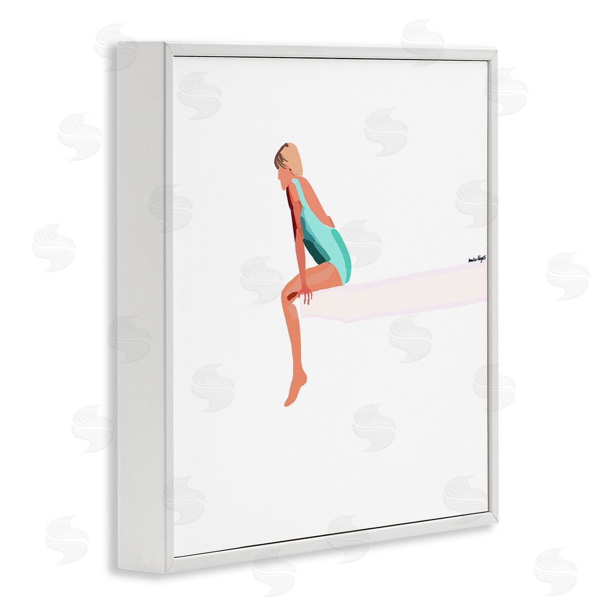 Amelia Noyes Woman Sitting Diving Board Summer Beach Pool White Framed Glicee Wall Art Print