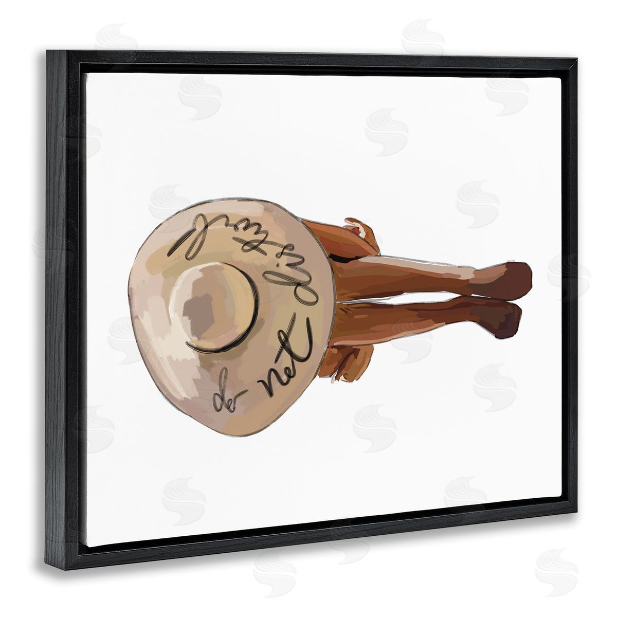 Amelia Noyes Do Not Disturb Beach Woman Relaxing Sun Hat Black Floating Frame Canvas Wall Art Print