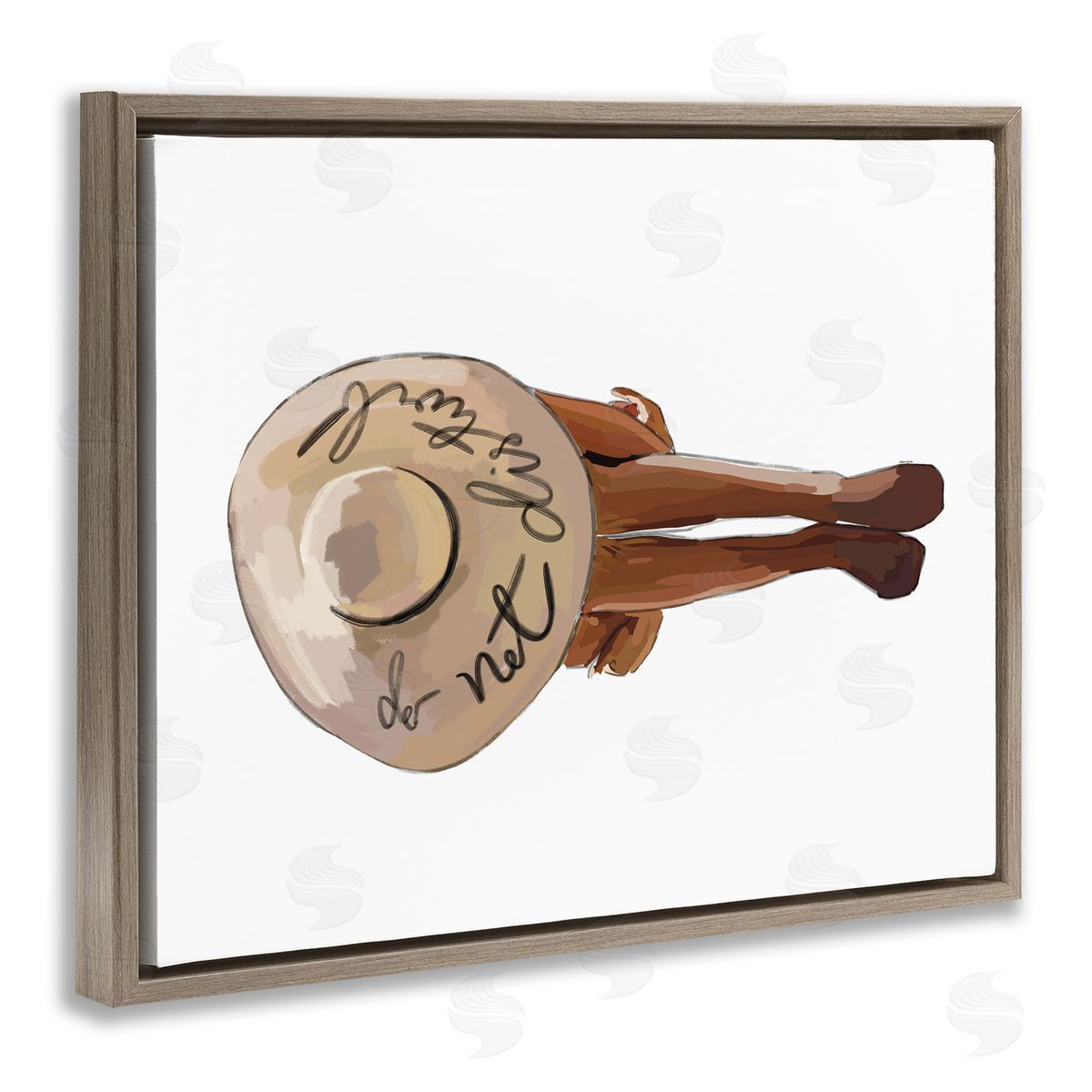 Amelia Noyes Do Not Disturb Beach Woman Relaxing Sun Hat Brown Floating Frame Canvas Wall Art Print