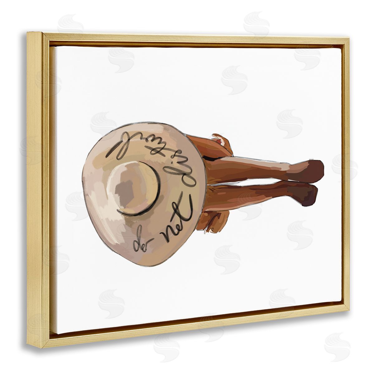 Amelia Noyes Do Not Disturb Beach Woman Relaxing Sun Hat Gold Floating Frame Canvas Wall Art Print