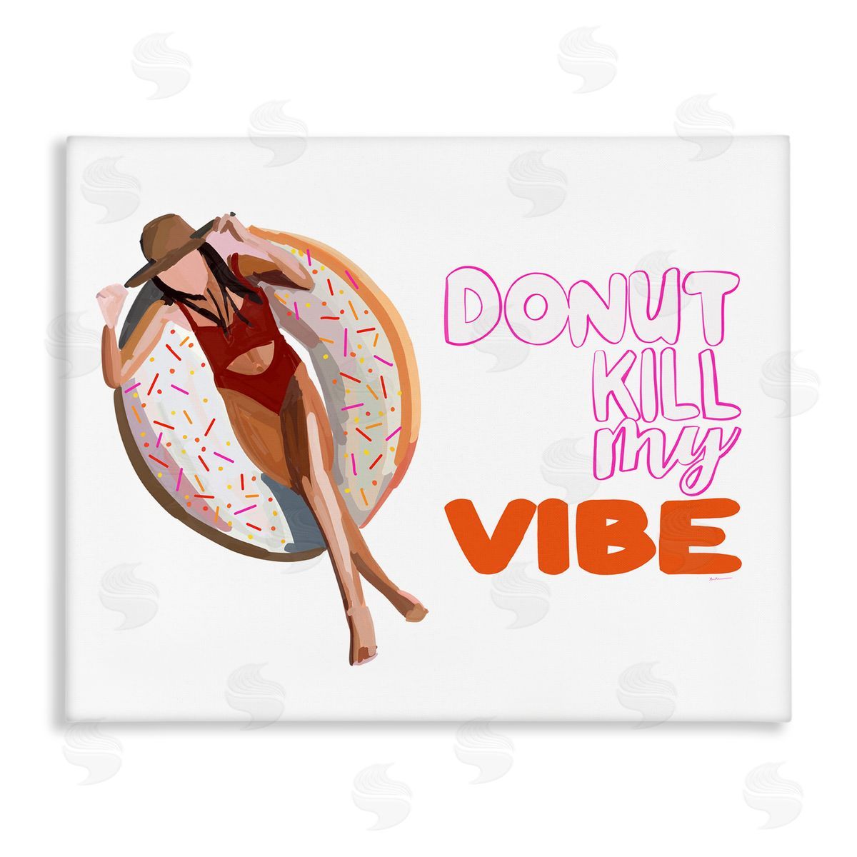 Amelia Noyes Donut Kill My Vibe Relaxing Pool Float Girl  Stretched Canvas Wall Art Print
