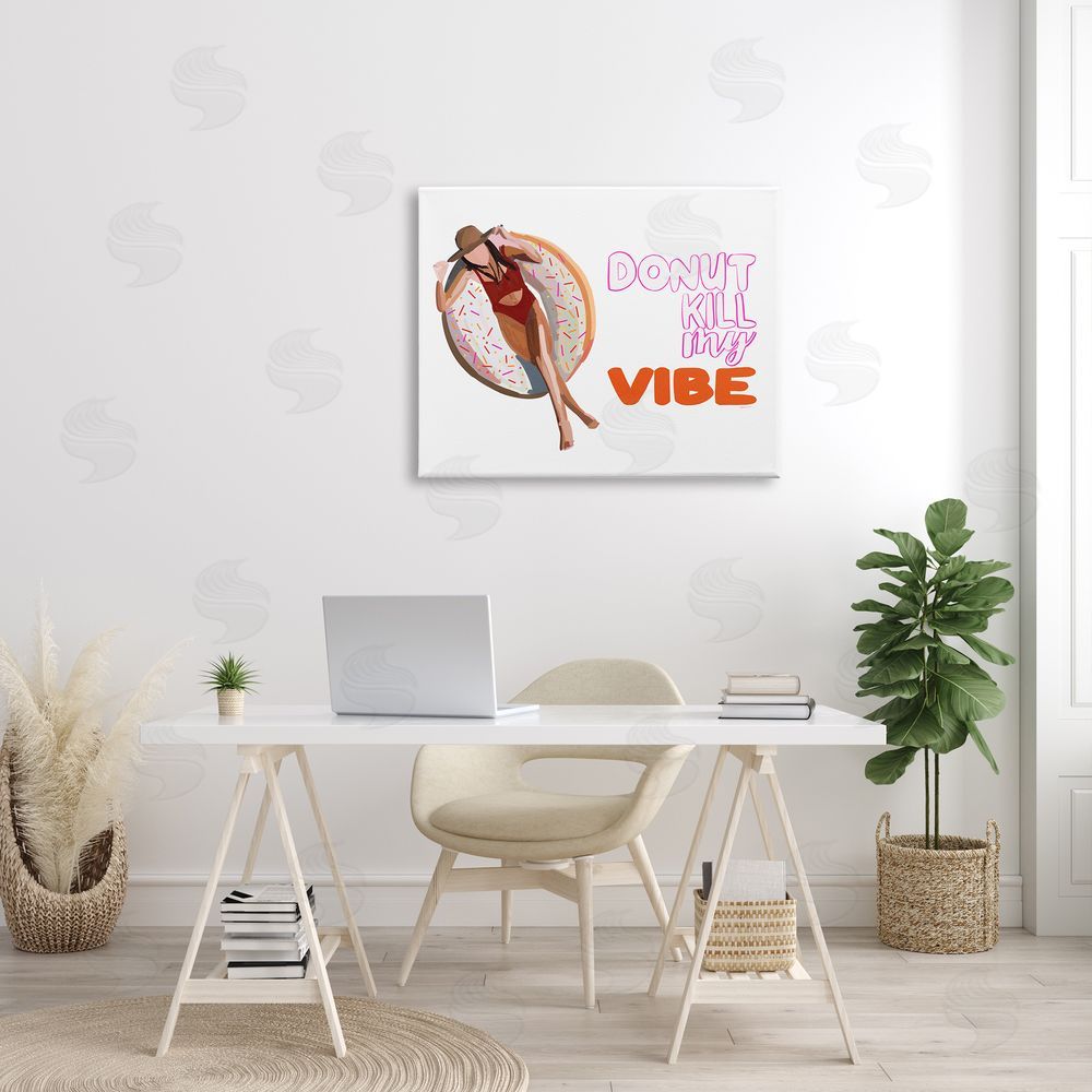 Amelia Noyes Donut Kill My Vibe Relaxing Pool Float Girl  Canvas Wall Art Print in Room