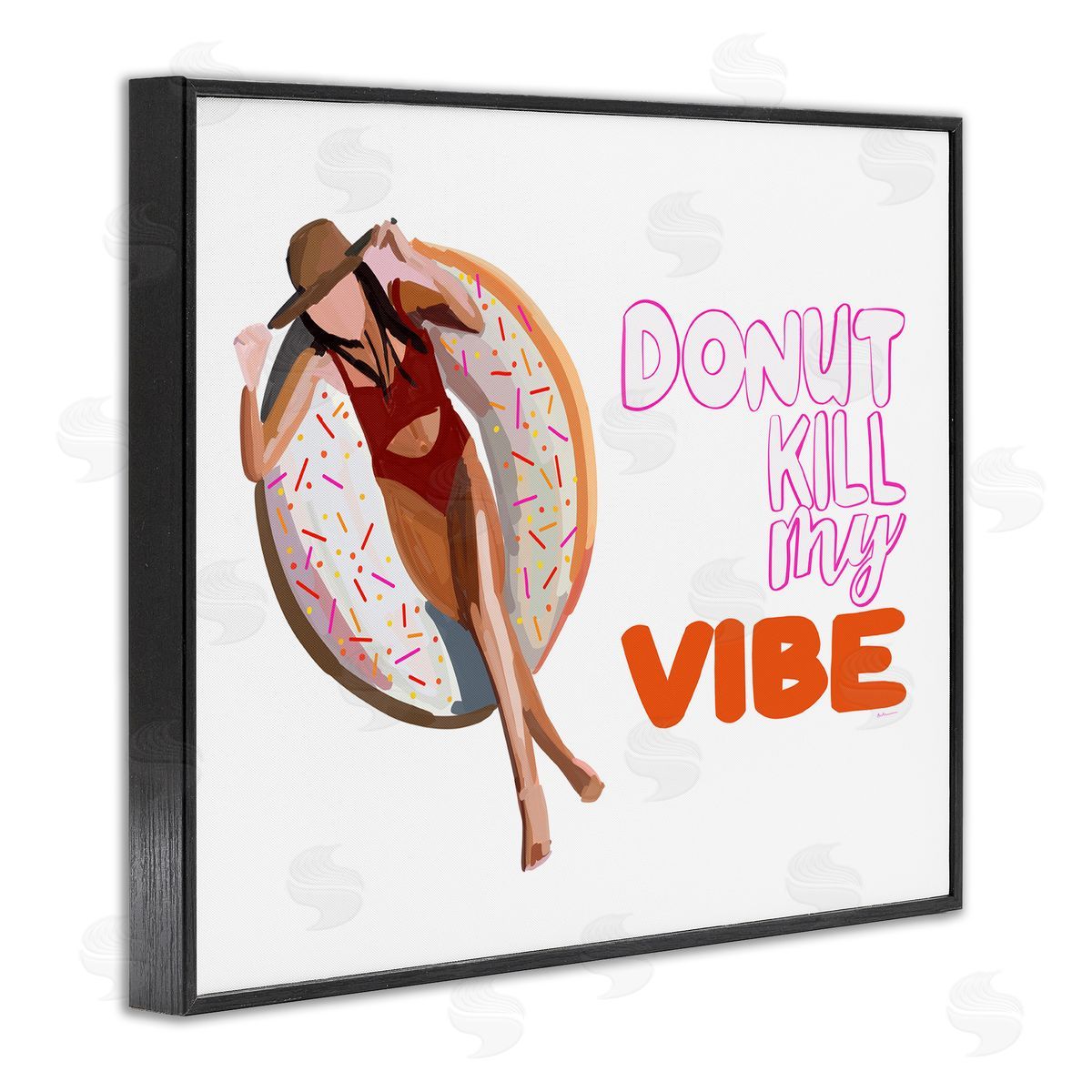 Amelia Noyes Donut Kill My Vibe Relaxing Pool Float Girl  Black Framed Giclee Wall Art Print