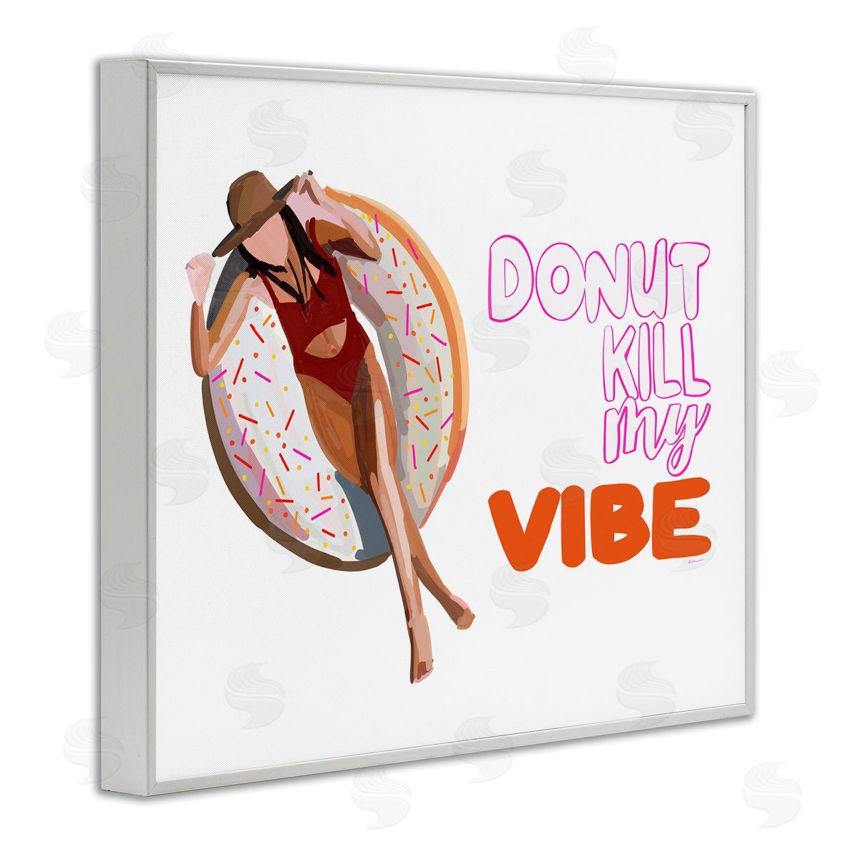 Amelia Noyes Donut Kill My Vibe Relaxing Pool Float Girl  White Framed Giclee Wall Art Print