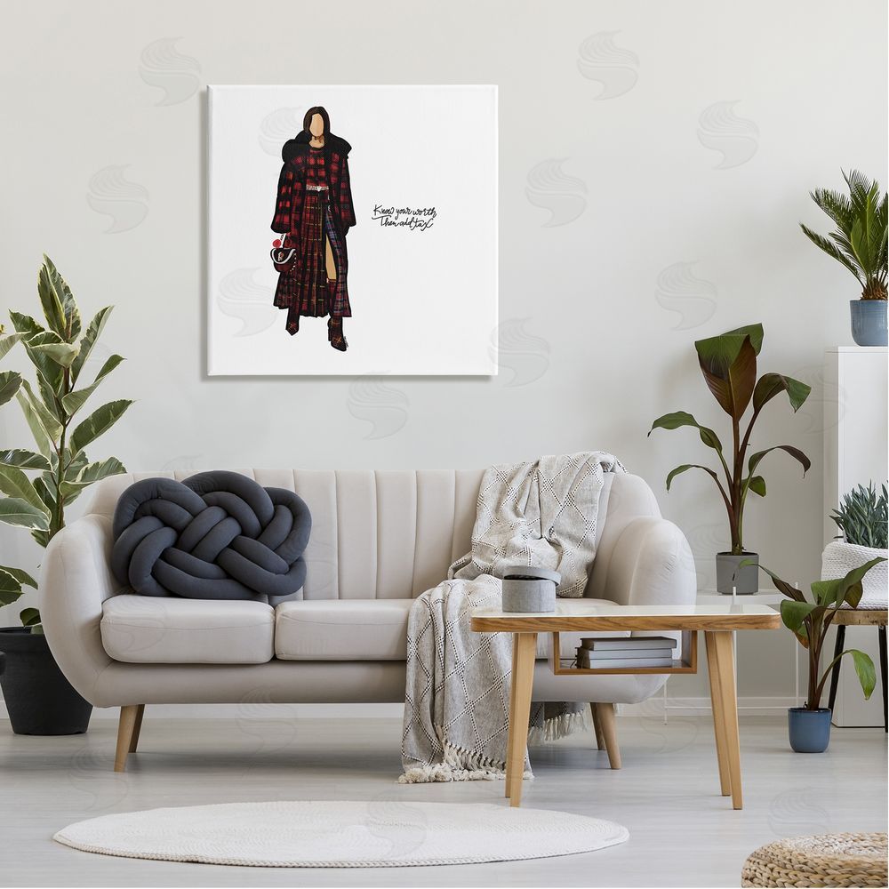 Amelia Noyes Know Your Worth Trendy Plaid Outfit Fashion Canvas Wall Art in Room