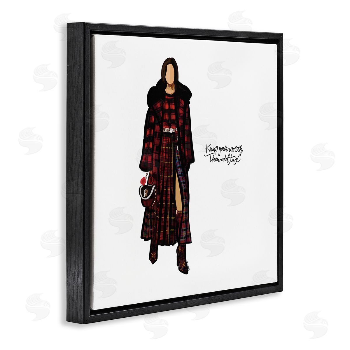 Amelia Noyes Know Your Worth Trendy Plaid Outfit Fashion Black Floating Frame Canvas Wall Art Print