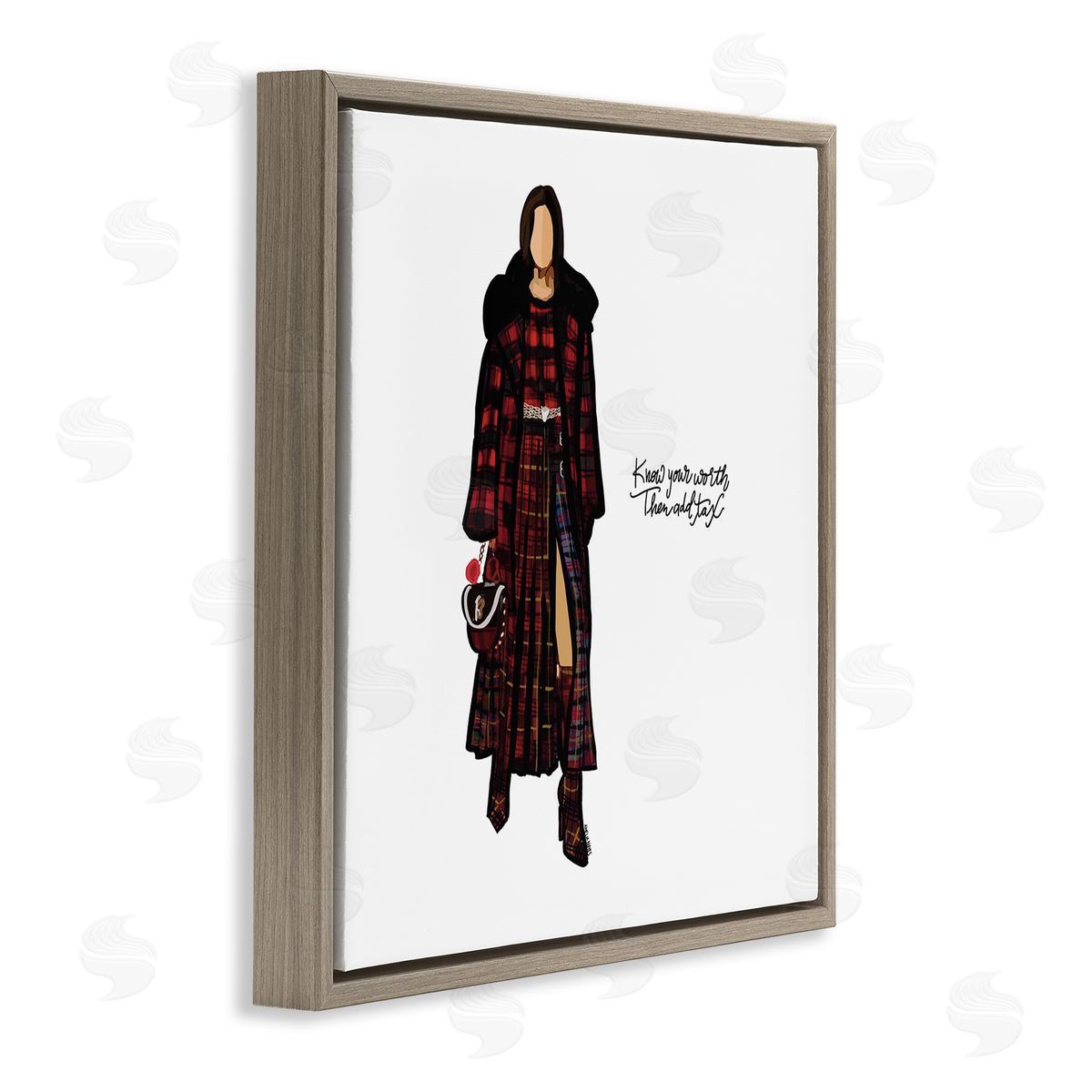 Amelia Noyes Know Your Worth Trendy Plaid Outfit Fashion Brown Floating Frame Canvas Wall Art Print